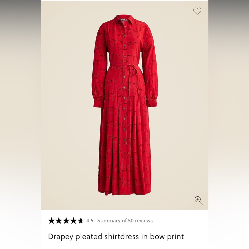 NWOT J.Crew Drapey pleated shirtdress in bow print